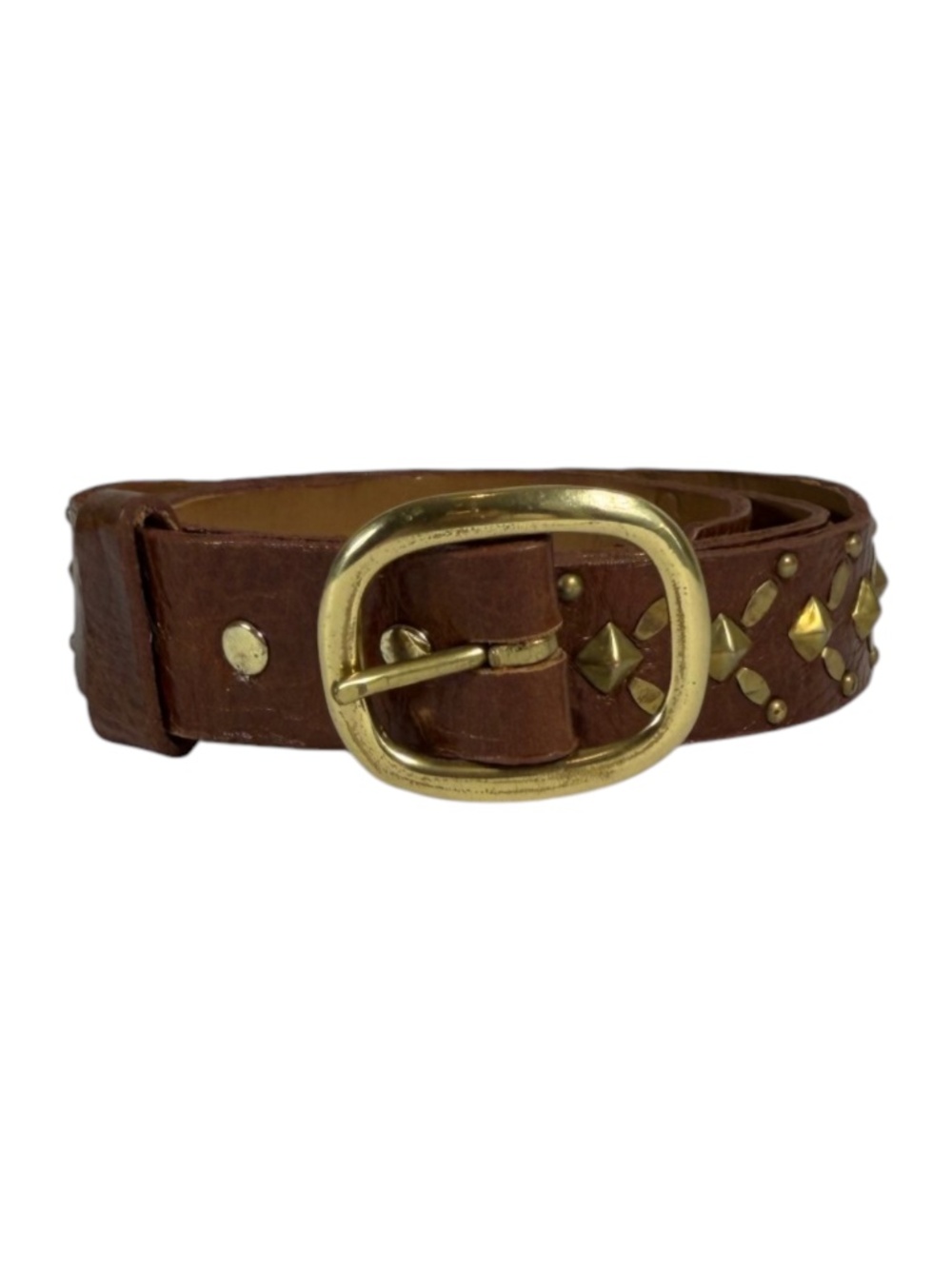 CALLEEN CORDERO 1" Studded Leather Belt in Brown Size 32